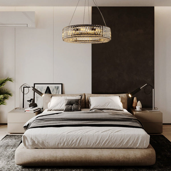 Thehouselights-8-Light Modern Round Crystal Chandelier-Chandelier-Black-