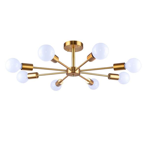 Thehouselights-8-Light Sputnik Semi Flush Ceiling Light-Flush Mount-Brass-
