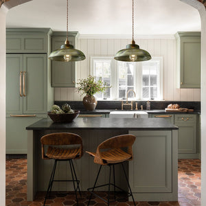 Thehouselights - Adjustable Modern Farmhouse Ribbed Glass Dome Pendant Light - Pendant - Green - 