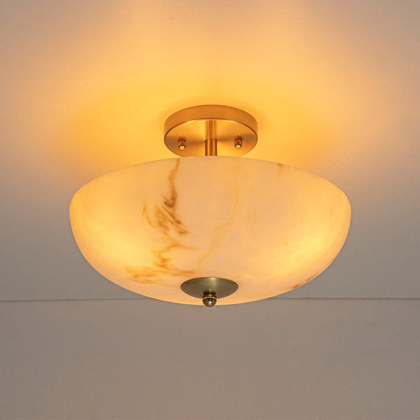Thehouselights-Alabaster Effect Bowl Shade Semi Flush Mount-Ceiling Light-3-Light-