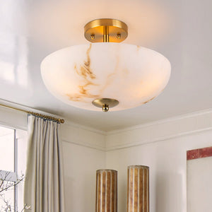 Thehouselights-Alabaster Effect Bowl Shade Semi Flush Mount-Ceiling Light-3-Light-