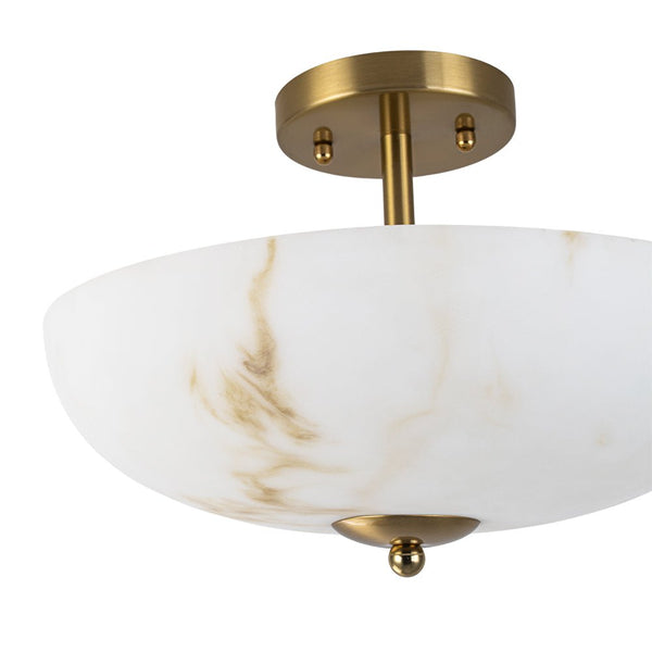 Thehouselights-Alabaster Effect Bowl Shade Semi Flush Mount-Ceiling Light-3-Light-