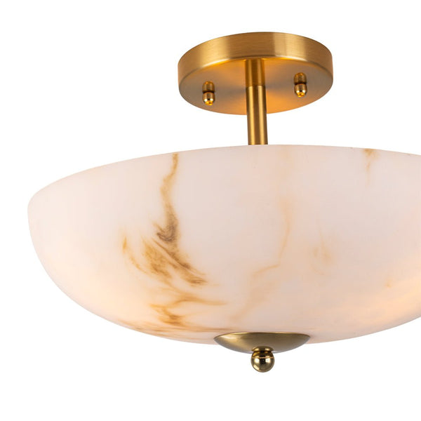 Thehouselights-Alabaster Effect Bowl Shade Semi Flush Mount-Ceiling Light-3-Light-