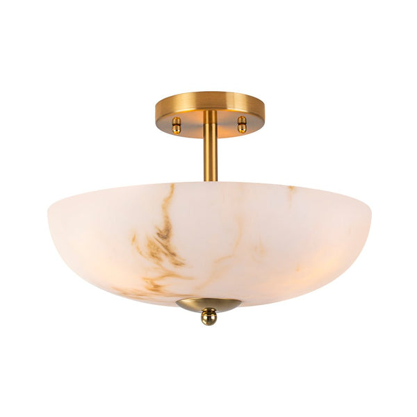 Thehouselights-Alabaster Effect Bowl Shade Semi Flush Mount-Ceiling Light-3-Light-