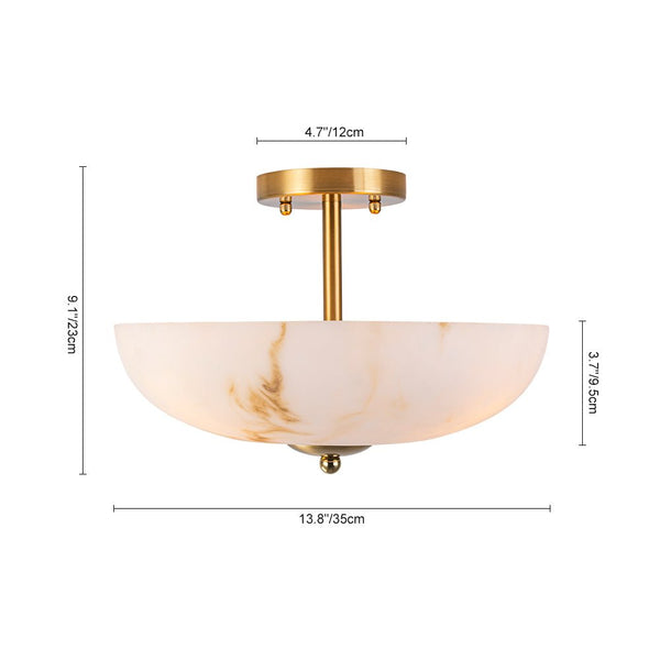 Thehouselights-Alabaster Effect Bowl Shade Semi Flush Mount-Ceiling Light-3-Light-