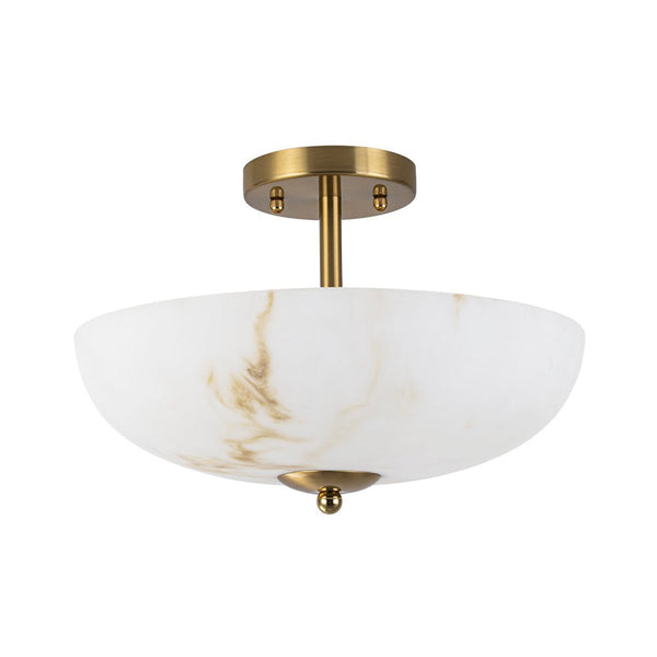 Thehouselights-Alabaster Effect Bowl Shade Semi Flush Mount-Ceiling Light-3-Light-
