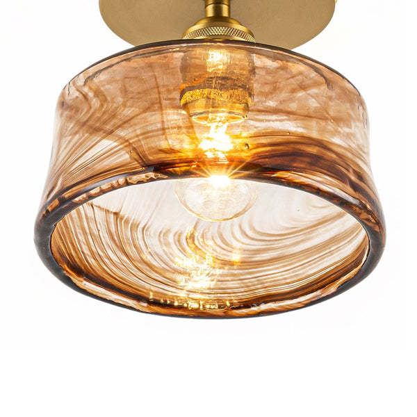 Thehouselights-Amber Glass Drum Semi Flush Mount-Ceiling Light-1-Light-