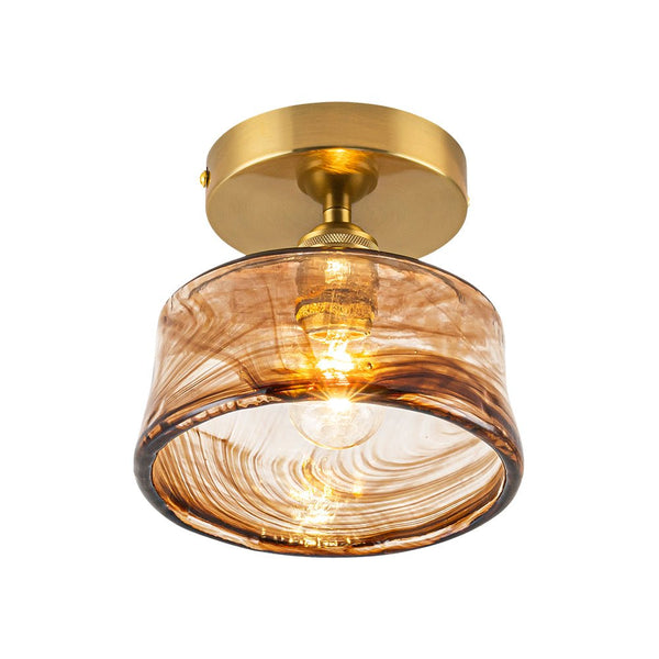 Thehouselights-Amber Glass Drum Semi Flush Mount-Ceiling Light-1-Light-