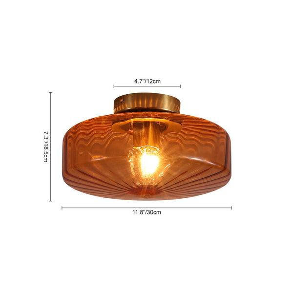 Thehouselights-Amber Glass Round Semi Flush Mount-Ceiling Light-1-Light-