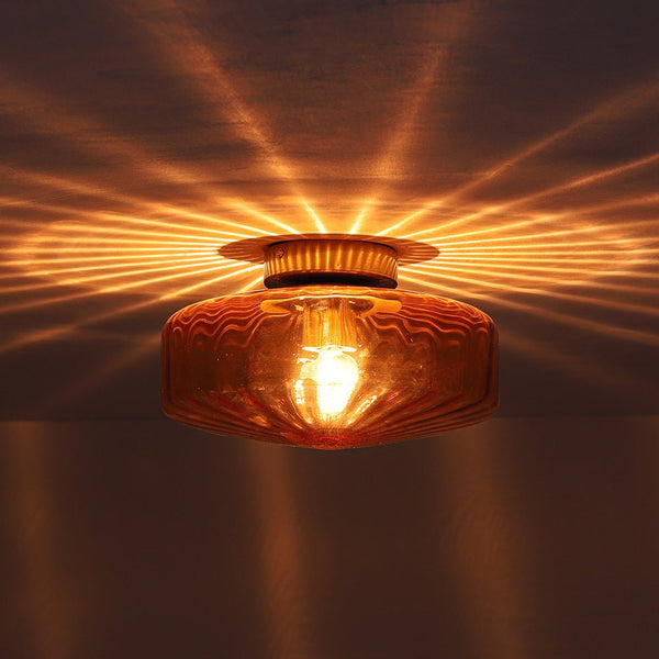 Thehouselights-Amber Glass Round Semi Flush Mount-Ceiling Light-1-Light-