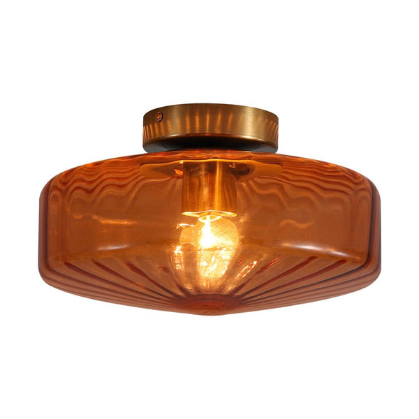 Thehouselights-Amber Glass Round Semi Flush Mount-Ceiling Light-1-Light-