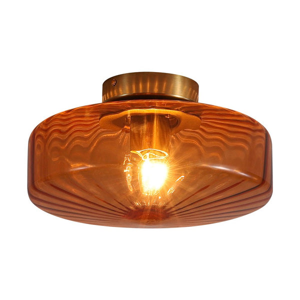 Thehouselights-Amber Glass Round Semi Flush Mount-Ceiling Light-1-Light-