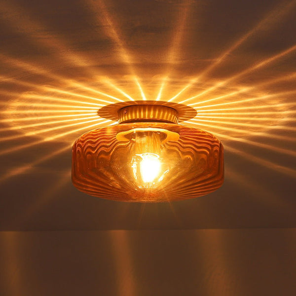 Thehouselights-Amber Glass Round Semi Flush Mount-Ceiling Light-1-Light-