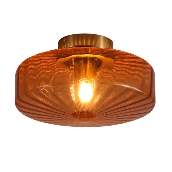 Thehouselights-Amber Glass Round Semi Flush Mount-Ceiling Light-1-Light-