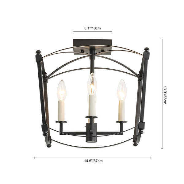 Thehouselights - Antique Lantern Cage Semi Flush Mount - Ceiling Light - Black - 
