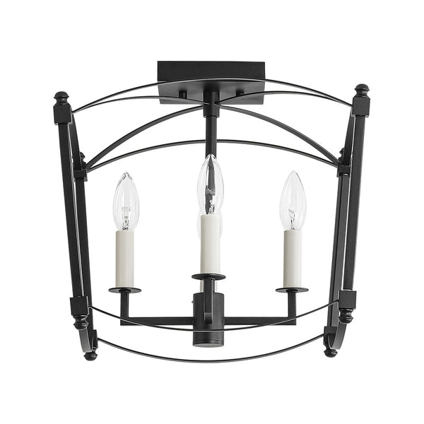 Thehouselights - Antique Lantern Cage Semi Flush Mount - Ceiling Light - Black - 