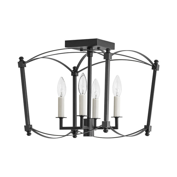Thehouselights - Antique Lantern Cage Semi Flush Mount - Ceiling Light - Black - 
