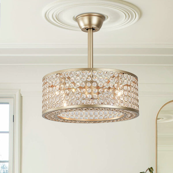Thehouselights - Blade Crystal Ceiling Fan with Remote Semi Flush Mount - Ceiling Light - Gold - 