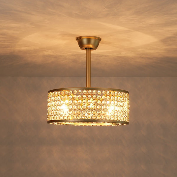 Thehouselights - Blade Crystal Ceiling Fan with Remote Semi Flush Mount - Ceiling Light - Gold - 