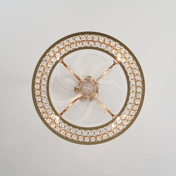 Thehouselights - Blade Crystal Ceiling Fan with Remote Semi Flush Mount - Ceiling Light - Gold - 