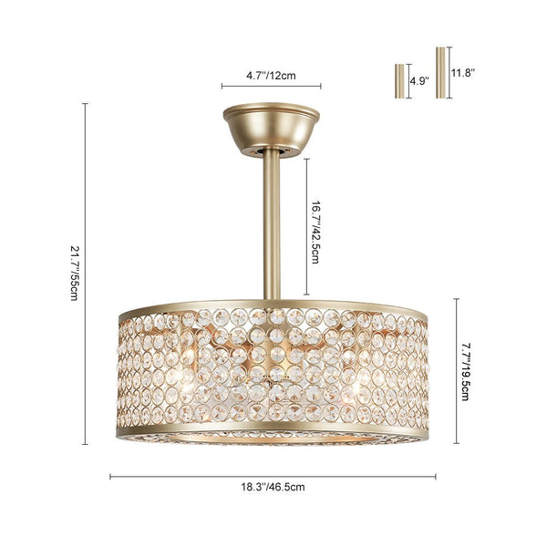 Thehouselights - Blade Crystal Ceiling Fan with Remote Semi Flush Mount - Ceiling Light - Gold - 