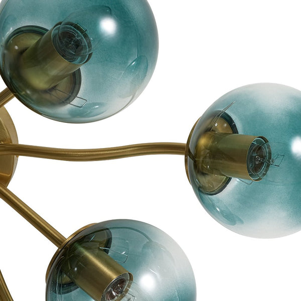 Thehouselights-Brass Blue Glass Sputnik Bubble Semi Flush Chandelier-Chandelier-11-Light-