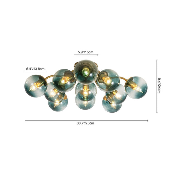 Thehouselights-Brass Blue Glass Sputnik Bubble Semi Flush Chandelier-Chandelier-11-Light-