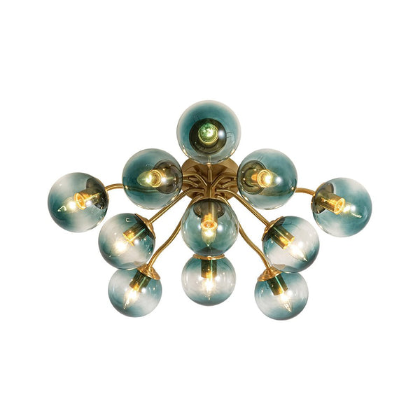 Thehouselights-Brass Blue Glass Sputnik Bubble Semi Flush Chandelier-Chandelier-11-Light-