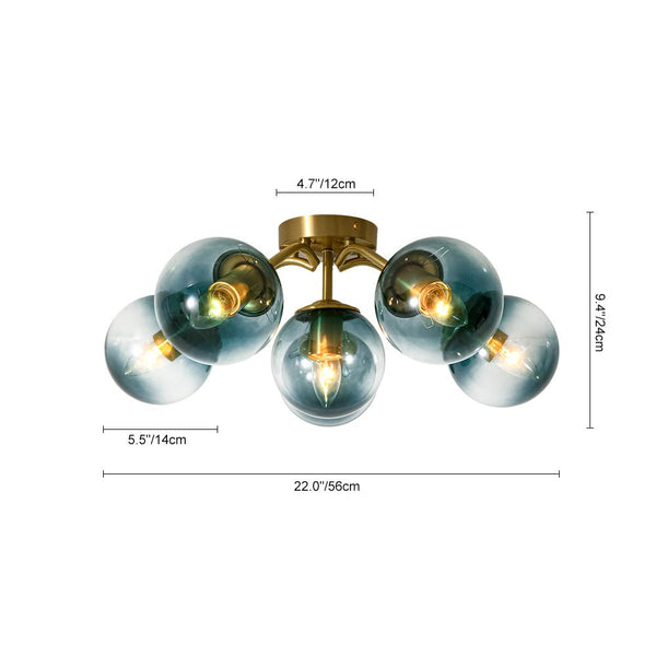 Thehouselights-Brass Blue Glass Sputnik Bubble Semi Flush Chandelier-Chandelier-11-Light-