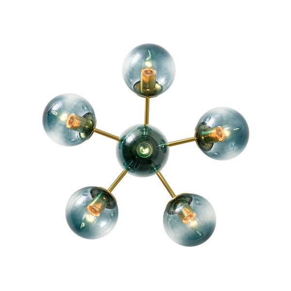Thehouselights-Brass Blue Glass Sputnik Bubble Semi Flush Chandelier-Chandelier-11-Light-