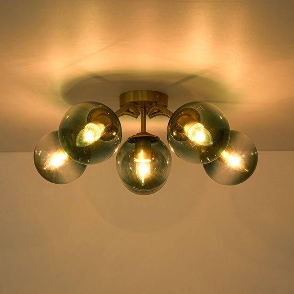 Thehouselights-Brass Blue Glass Sputnik Bubble Semi Flush Chandelier-Chandelier-11-Light-