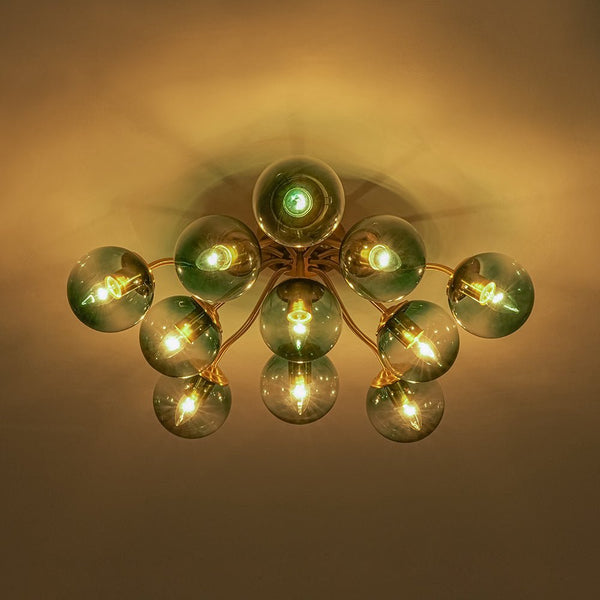 Thehouselights-Brass Blue Glass Sputnik Bubble Semi Flush Chandelier-Chandelier-11-Light-