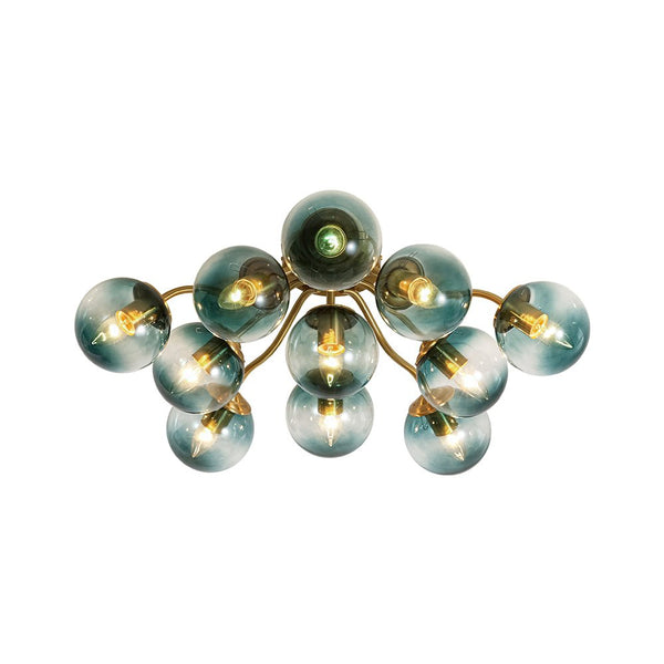 Thehouselights-Brass Blue Glass Sputnik Bubble Semi Flush Chandelier-Chandelier-11-Light-