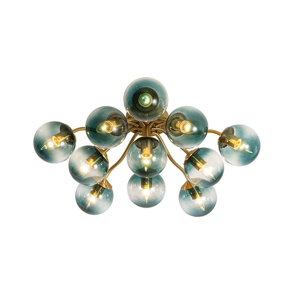 Thehouselights-Brass Blue Glass Sputnik Bubble Semi Flush Chandelier-Chandelier-11-Light-
