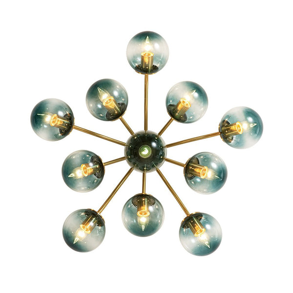 Thehouselights-Brass Blue Glass Sputnik Bubble Semi Flush Chandelier-Chandelier-11-Light-