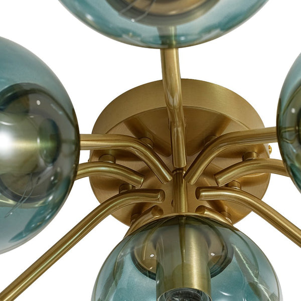 Thehouselights-Brass Blue Glass Sputnik Bubble Semi Flush Chandelier-Chandelier-11-Light-