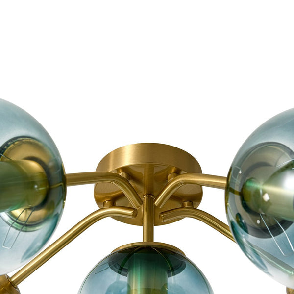 Thehouselights-Brass Blue Glass Sputnik Bubble Semi Flush Chandelier-Chandelier-11-Light-