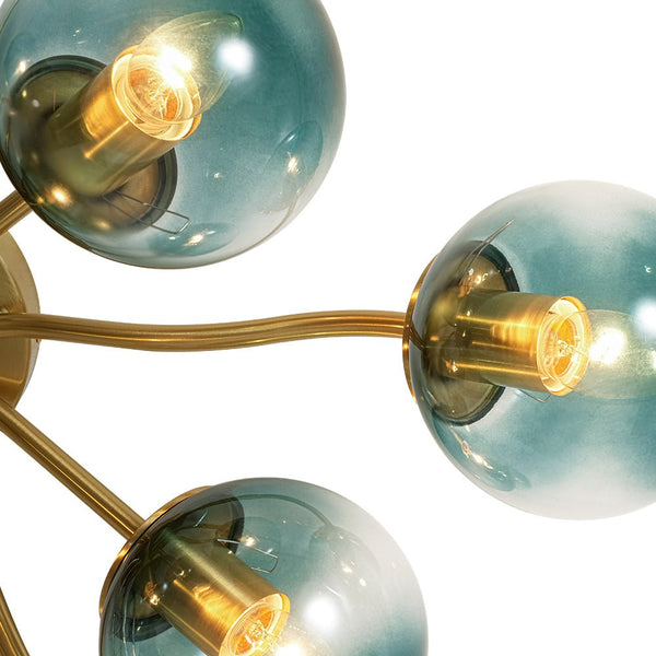 Thehouselights-Brass Blue Glass Sputnik Bubble Semi Flush Chandelier-Chandelier-11-Light-