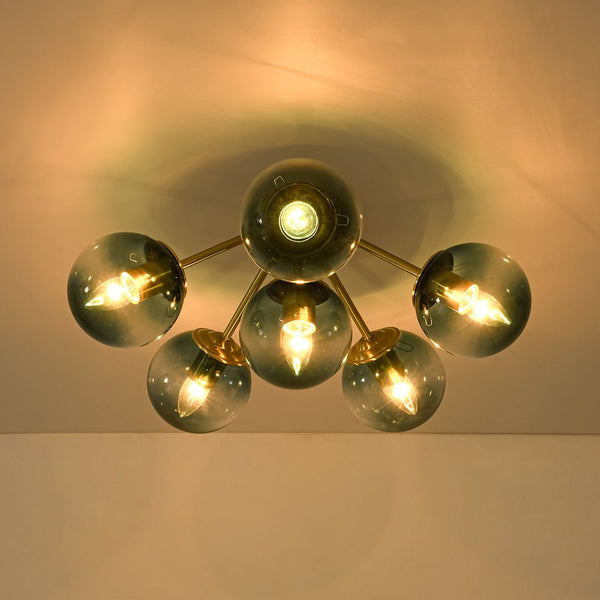 Thehouselights-Brass Blue Glass Sputnik Bubble Semi Flush Chandelier-Chandelier-11-Light-
