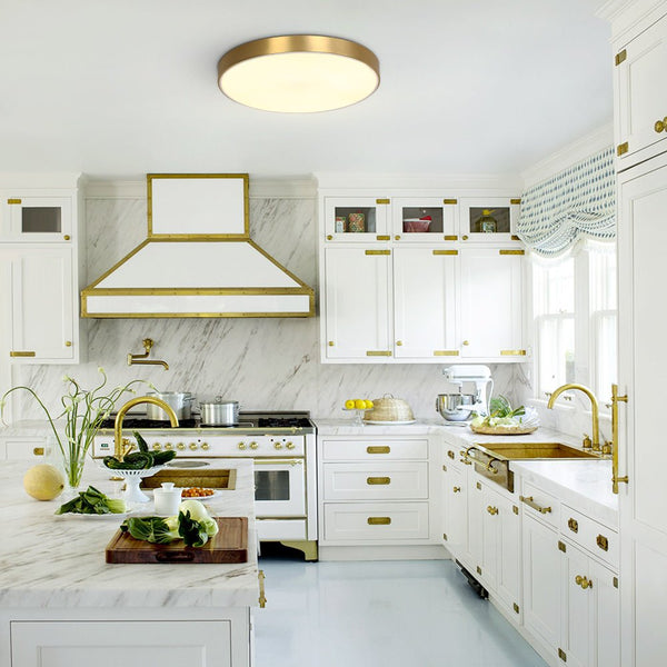 Thehouselights-Brass Round Shade LED Ceiling Flush Mount-Ceiling Light--