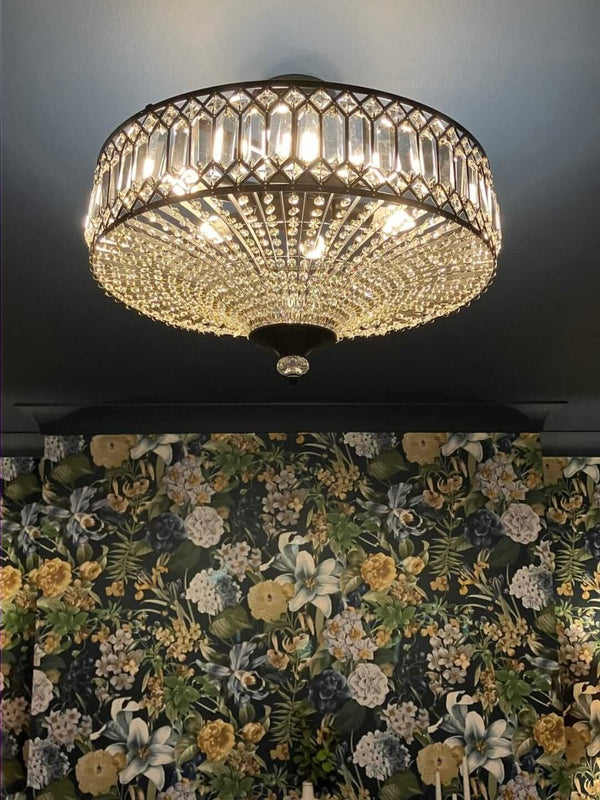 Thehouselights - Carved Crystal Drum Semi Flush Mount - Ceiling Light - Black - 