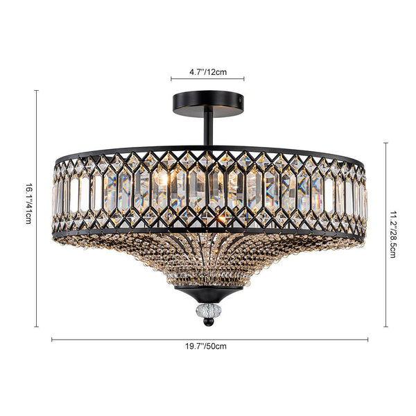 Thehouselights - Carved Crystal Drum Semi Flush Mount - Ceiling Light - Black - 