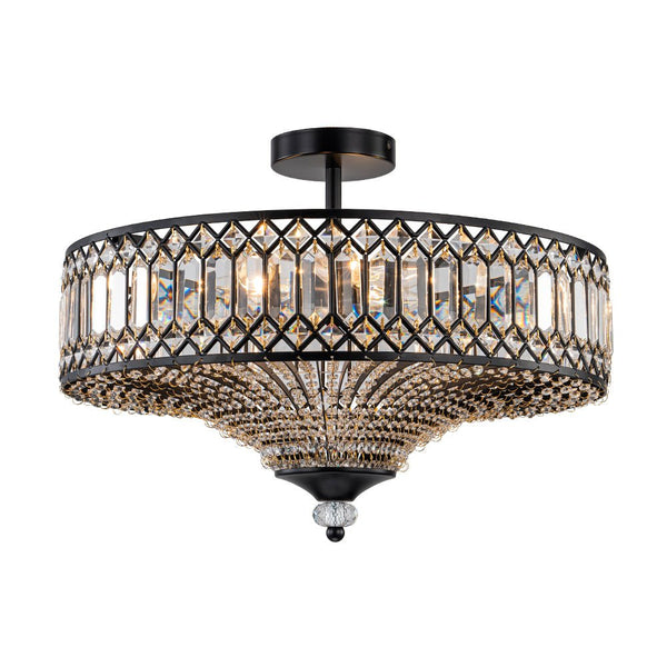Thehouselights - Carved Crystal Drum Semi Flush Mount - Ceiling Light - Black - 