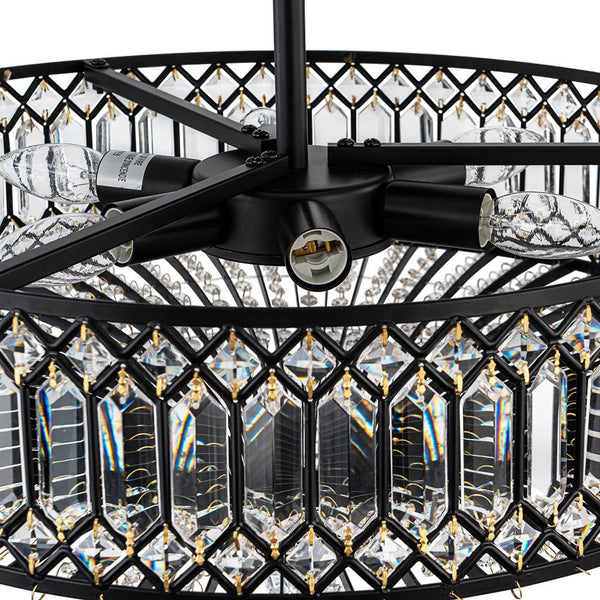 Thehouselights - Carved Crystal Drum Semi Flush Mount - Ceiling Light - Black - 