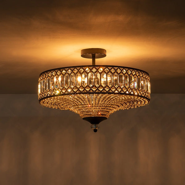 Thehouselights - Carved Crystal Drum Semi Flush Mount - Ceiling Light - Black - 