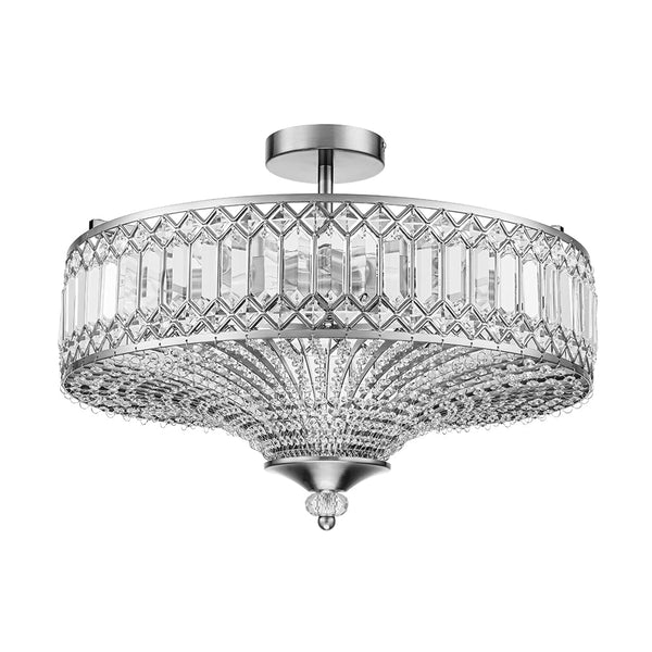 Thehouselights - Carved Crystal Drum Semi Flush Mount - Ceiling Light - Chrome - 