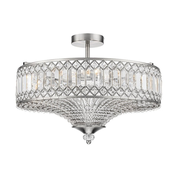 Thehouselights - Carved Crystal Drum Semi Flush Mount - Ceiling Light - Chrome - 