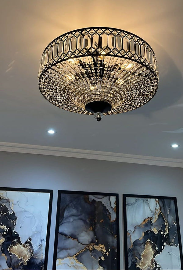 Thehouselights - Carved Crystal Drum Semi Flush Mount - Ceiling Light - Chrome - 
