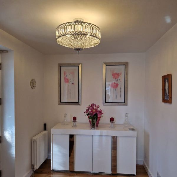Thehouselights - Carved Crystal Drum Semi Flush Mount - Ceiling Light - Chrome - 