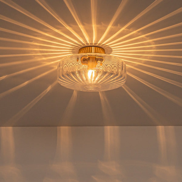 Thehouselights-Clear Glass Round Semi Flush Mount-Ceiling Light-1-Light-